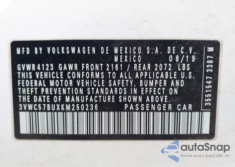 2019 Volkswagen Jetta 1.4T R-Line/1.4T S/1.4T Se from USA, damaged, VIN 3VWC57BUXKM250236